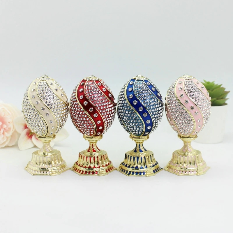 SHINNYGIFTS Easter Egg Decorative Faberge Egg Box Luxury Collection Enamel Jewelry Ornament Box Unique Home Decor Easter Gifts