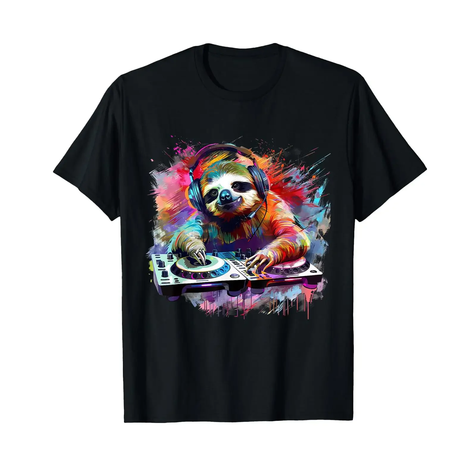 Sloth DJ Techno EDM Music Producer Turntable House T Shirt vintage Washed Soft Top For Everyday Wear Slightly designer clothes