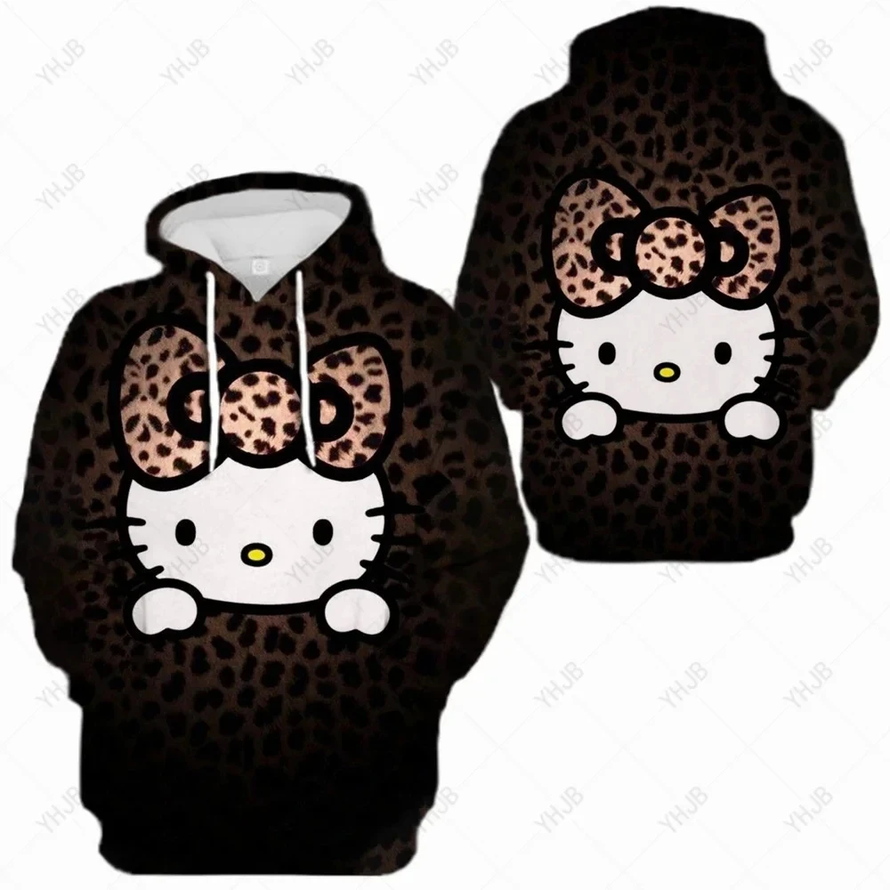 HelloKitty-Pull à capuche imprimé Kitty mignon pour femme, pull décontracté, mode automne et hiver