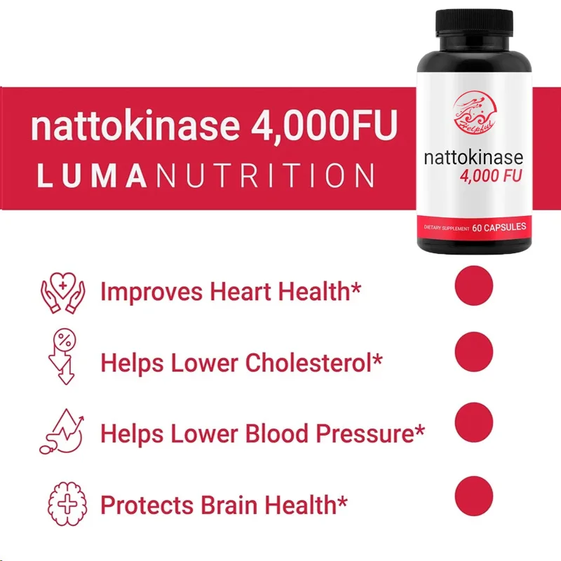 Nattokinase Supplement - Lowering Cholesterol Supports Heart and Brain Health -60 Capsules - Made in the United States