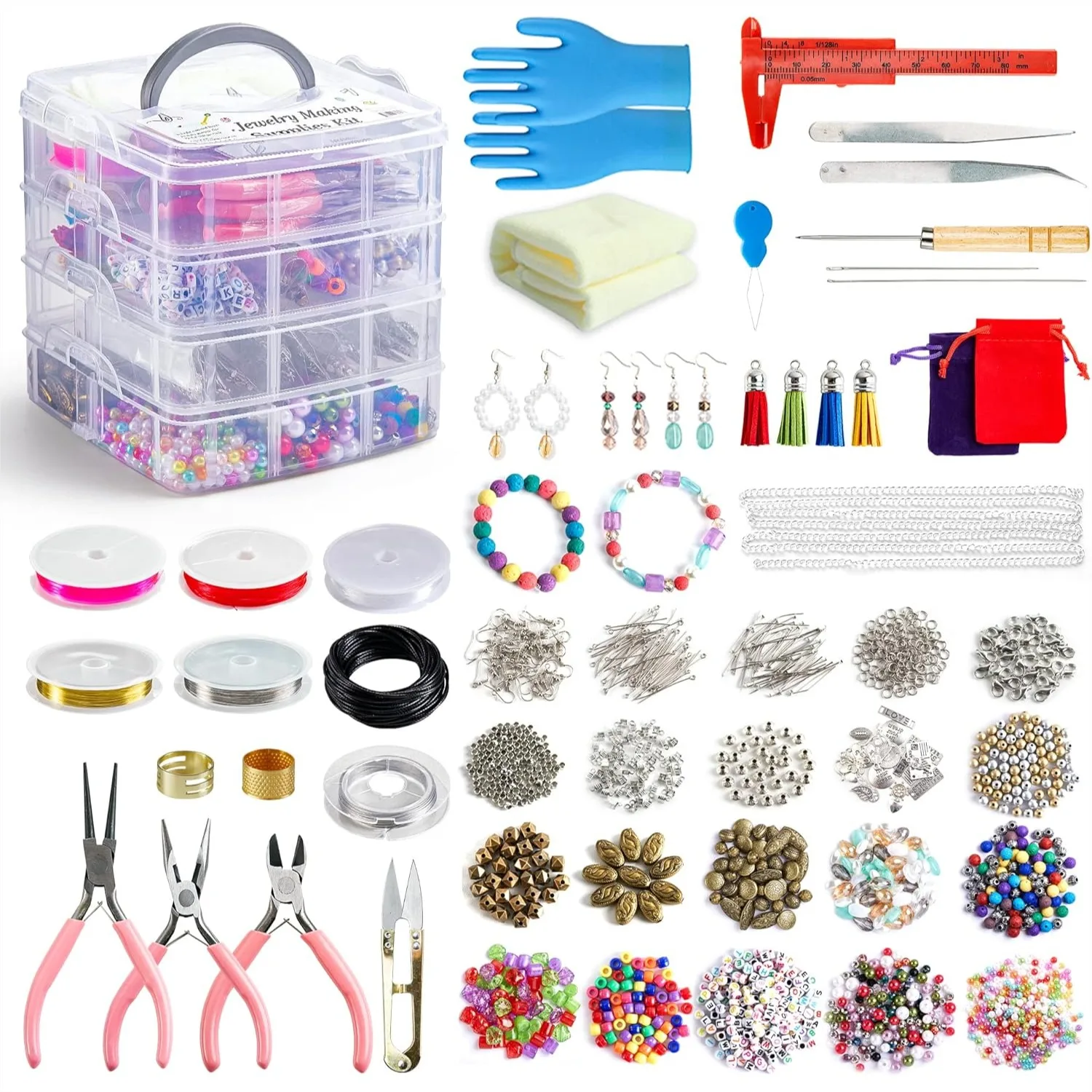 Jewelry Making Kit 1960 Pcs Beads & Findings with Tools for Bracelet Necklace Earrings DIY Craft