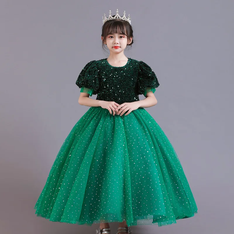 Robe de Princesse en Tulle Vert Sarcelle à Paillettes pour Demoiselle d'Honneur, Tenue de Cérémonies d'Anniversaire et de Mariage, Taille 4-14