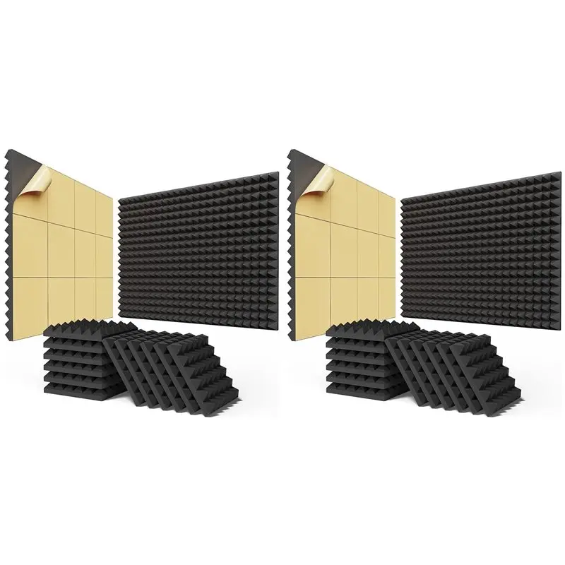 ABLK 48PCS Self-Adhesive Sound Proof Foam Panels 2X12x12in,Fast Expand Acoustic Panels, Pyramid Design Soundproof Wall Panels
