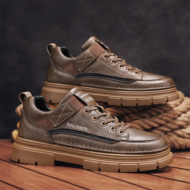 

Men's Retro British Style Boots Thick Bottom Heightening Sports Anti-slip Leather Shoes Spring Autumn Seasonal Footwear