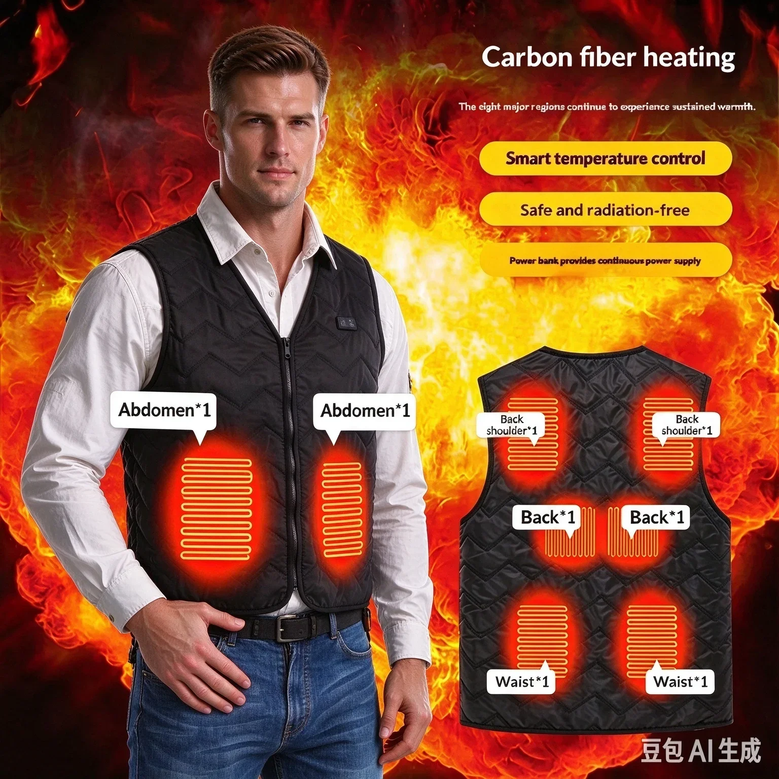 USB Heated Vest Men Women 8 Heating Zones Carbon Fiber Smart 3 Level Temperature Control Winter Outdoor Thermal Waistcoat