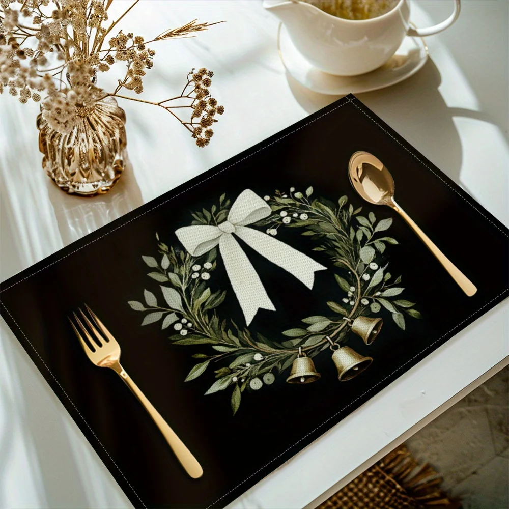 Merry Christmas Wreath Printed Placemats, Table Mats, 30x40cm Placemats For Kitchen Dining Table Decoration