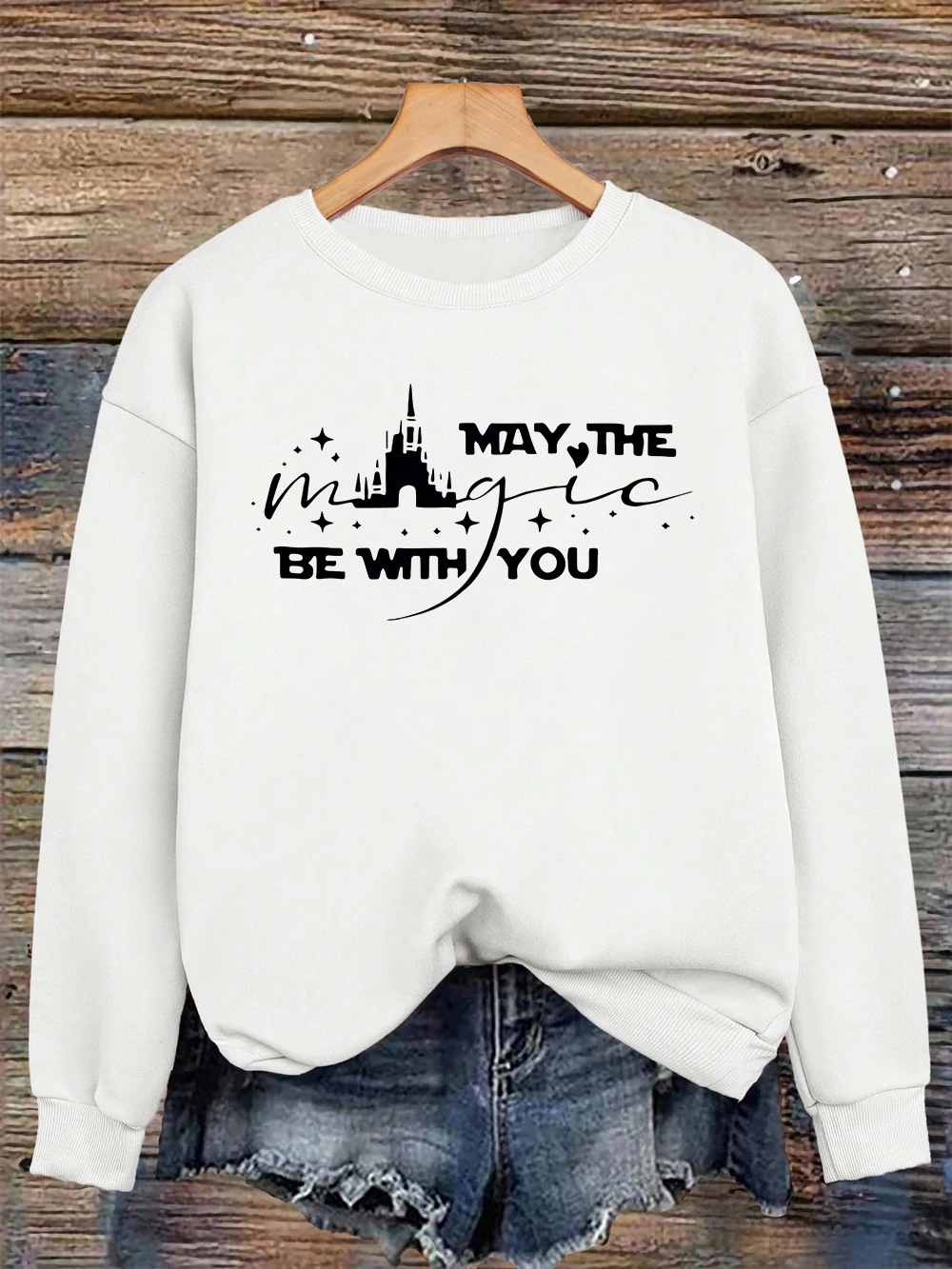 May The Be With Youprinting Sweatshirts Damen Loose Basics Hoodies Fleece Warm O-Neck Tops Winter Bequeme Damenbekleidung