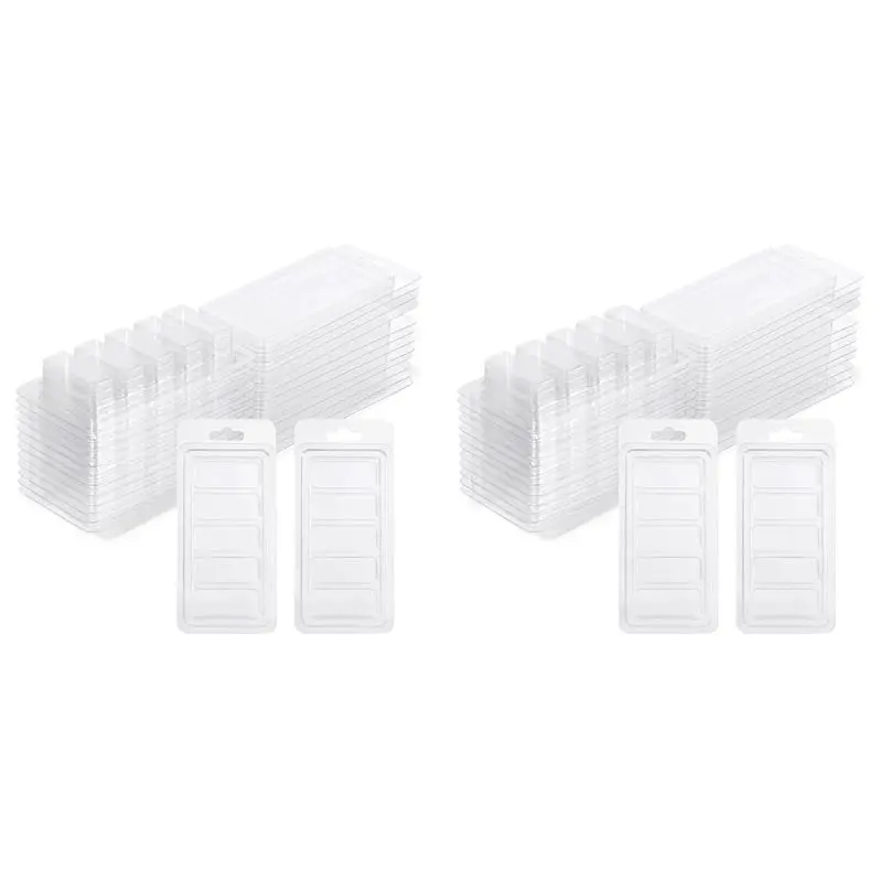 

PROFESSIONAL USE-100 Pcs Wax Melt Containers, 5-Cavity Wax Melt Clamshell Molds,Clear Empty Plastic Wax Melt Mold For DIY Candle