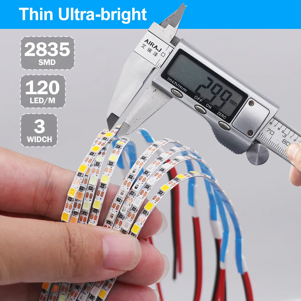 5V LED Strip Lights 3MM Ultra Thin 2835 120LEDs/m LED Tape Ribbon 3000K 4000K 6000K Flexible And Cuttable Soft Lamp Bar 0.5m-5m
