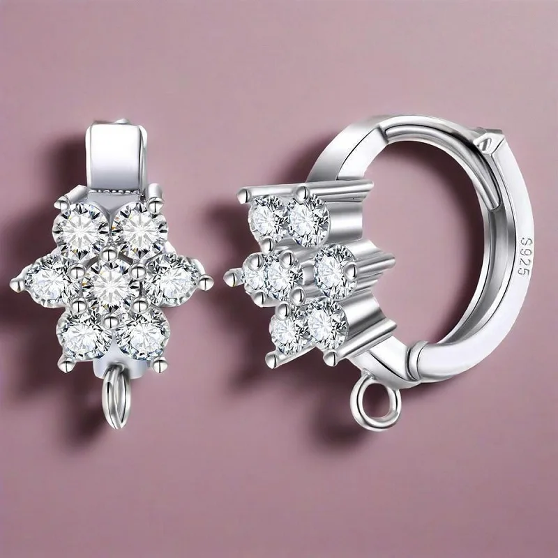 Exquisite 925 Sterling Silver Plum Blossom Crystal Cubic Zircon Hoop Earrings For Women Girls Wedding Party Fashion Jewelry Gift
