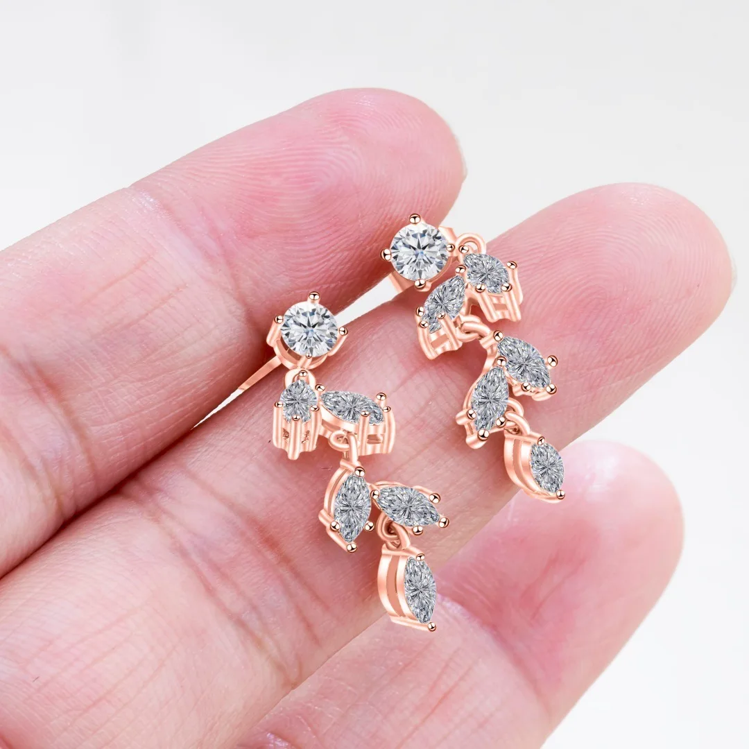 

Butterflykiss Long Tassel Moissanite Earrings For Women S925 Silver Plated Gold /Rose Gold Luxury Leaf Earrings Fine Jewelry