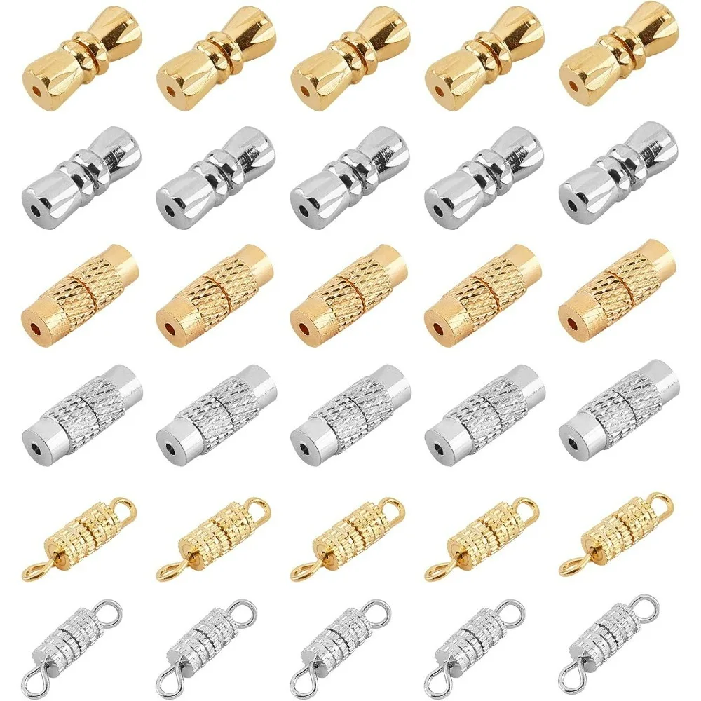 120 Sets 3 Styles Barrel Screw Clasps Jewelry Connector Screw Twist Clasps Brass End Tip Barrel Clasps for Necklace Bracelet