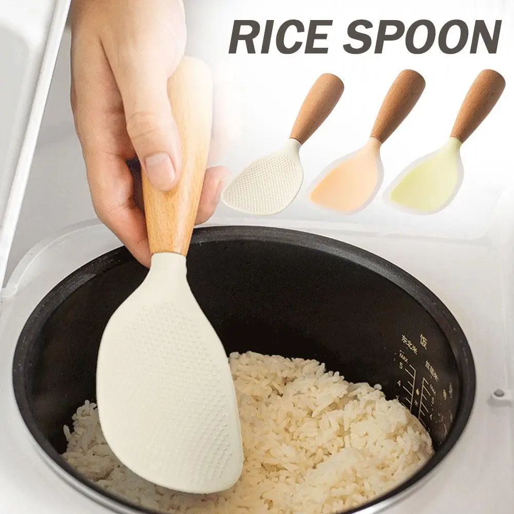 1Pcs Silicone Spoon Non-stick Cooking Spoon Anti-scalding Spoon Kitchen High-temperature-resistant Pot Rice Gadgets H3O3