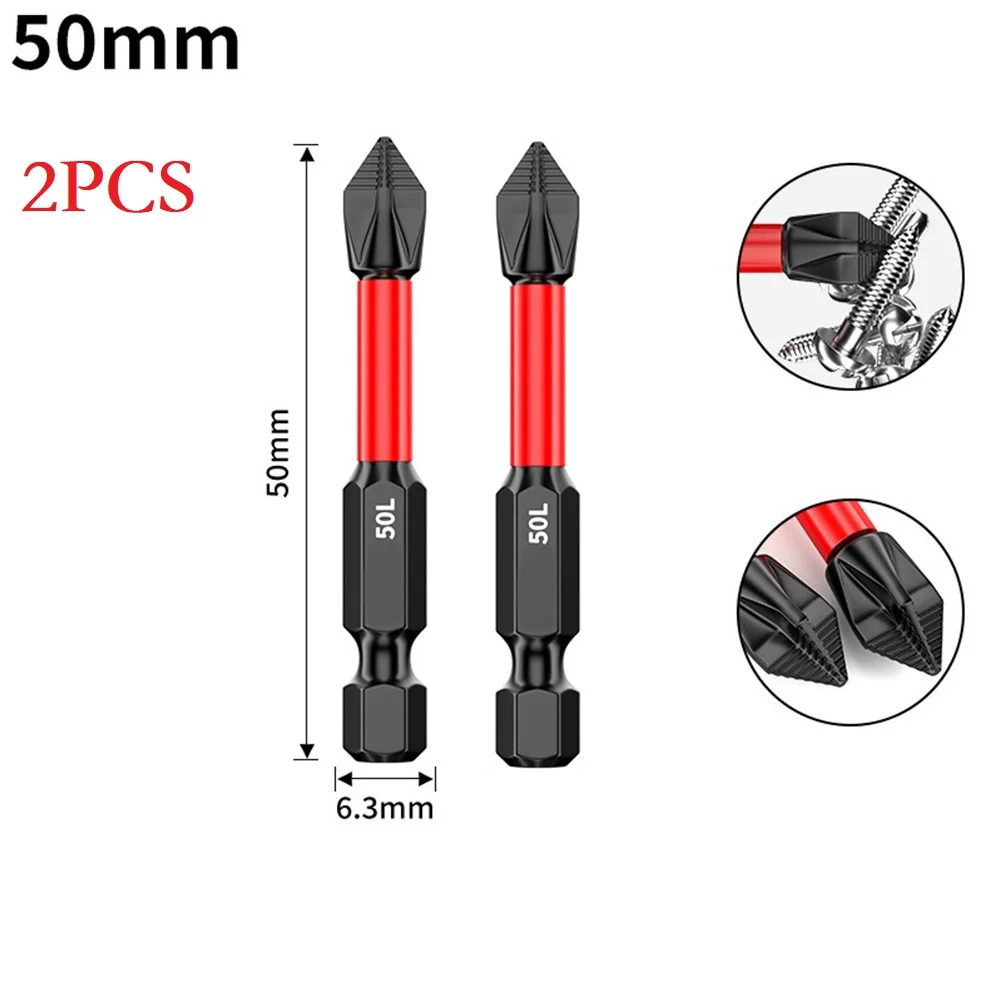 6pc 25-150mm Non-slip PH2 Magnetic Batch Head Cross Screwdriver Impact Drill Bit Hardness Drill Bit Screw Driver Hand Tools 