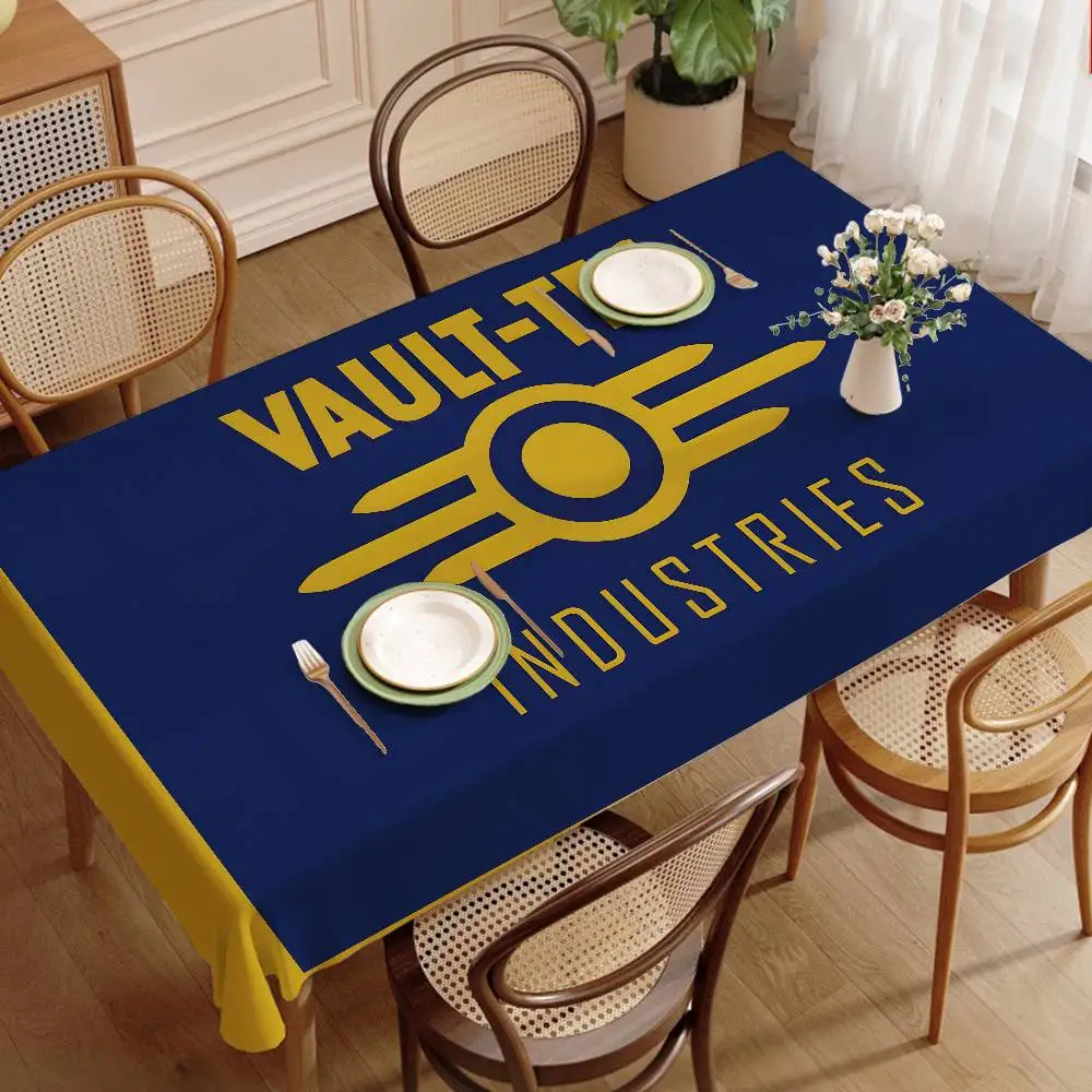 Games V-Vault T-Tec Logo Rectangular Tablecloths Washable Wedding Party Kitchen Dining Living Room Birthday Decoration Table
