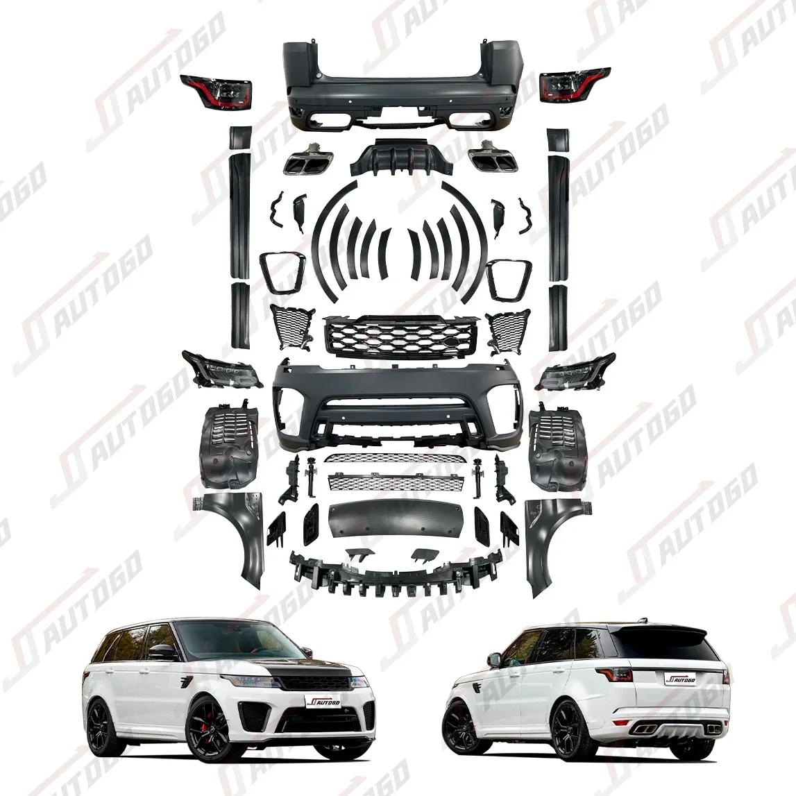 

BodyKit For Range Rover Sport 2014 2015 2016 2017 upgrade to Racing 2020 SVR Style Front+Rear Bumper+Grille+Side Skirt assembly