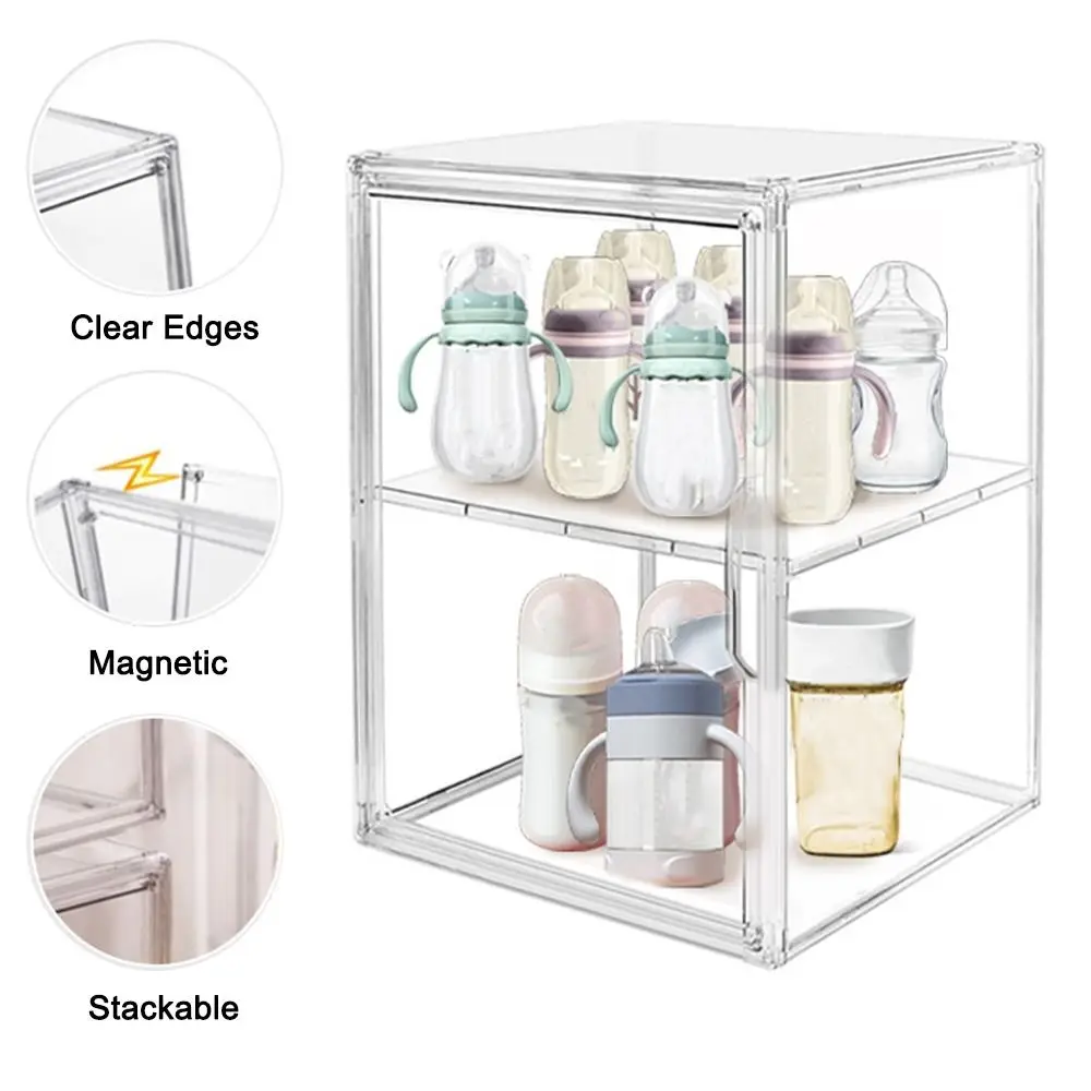 شفافة 2 الطبقة الناهض حامل حالة المغناطيسي سعة كبيرة أرقام دمية عرض حالة الاكريليك الغبار منظم مكتب صندوق حقيبة