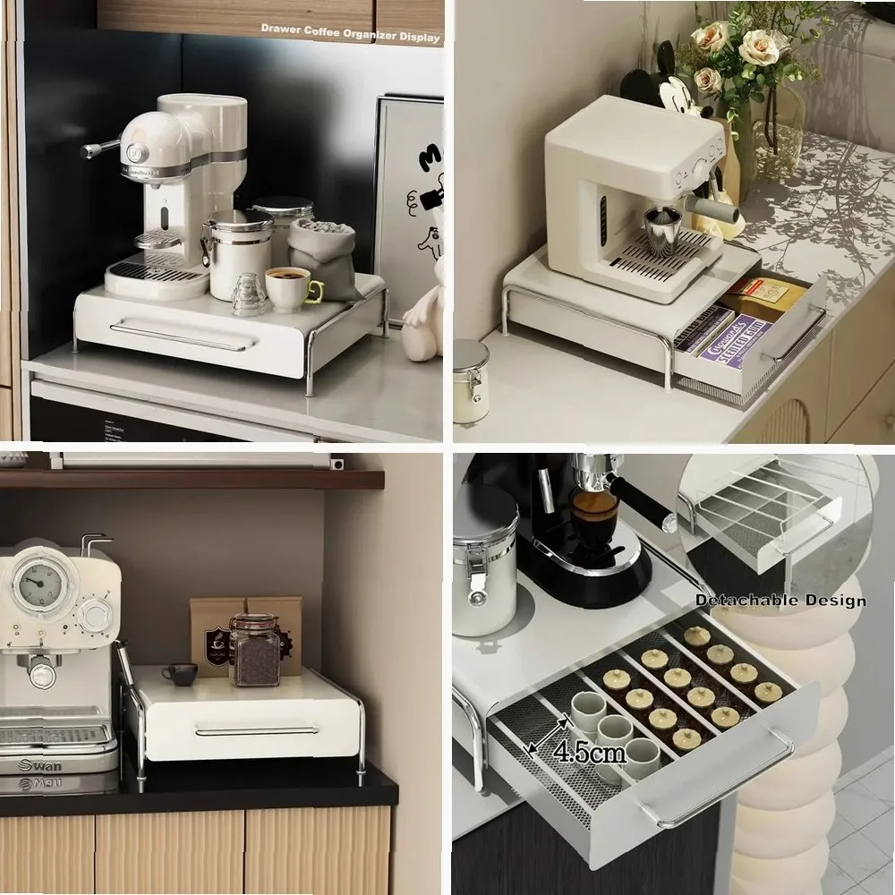 

Capsule Coffee Display Rack Storage Drawer, Bar Ins Wind Tabletop Tea Bag Organizer, Coffee Machine Base Shelf with Drawer