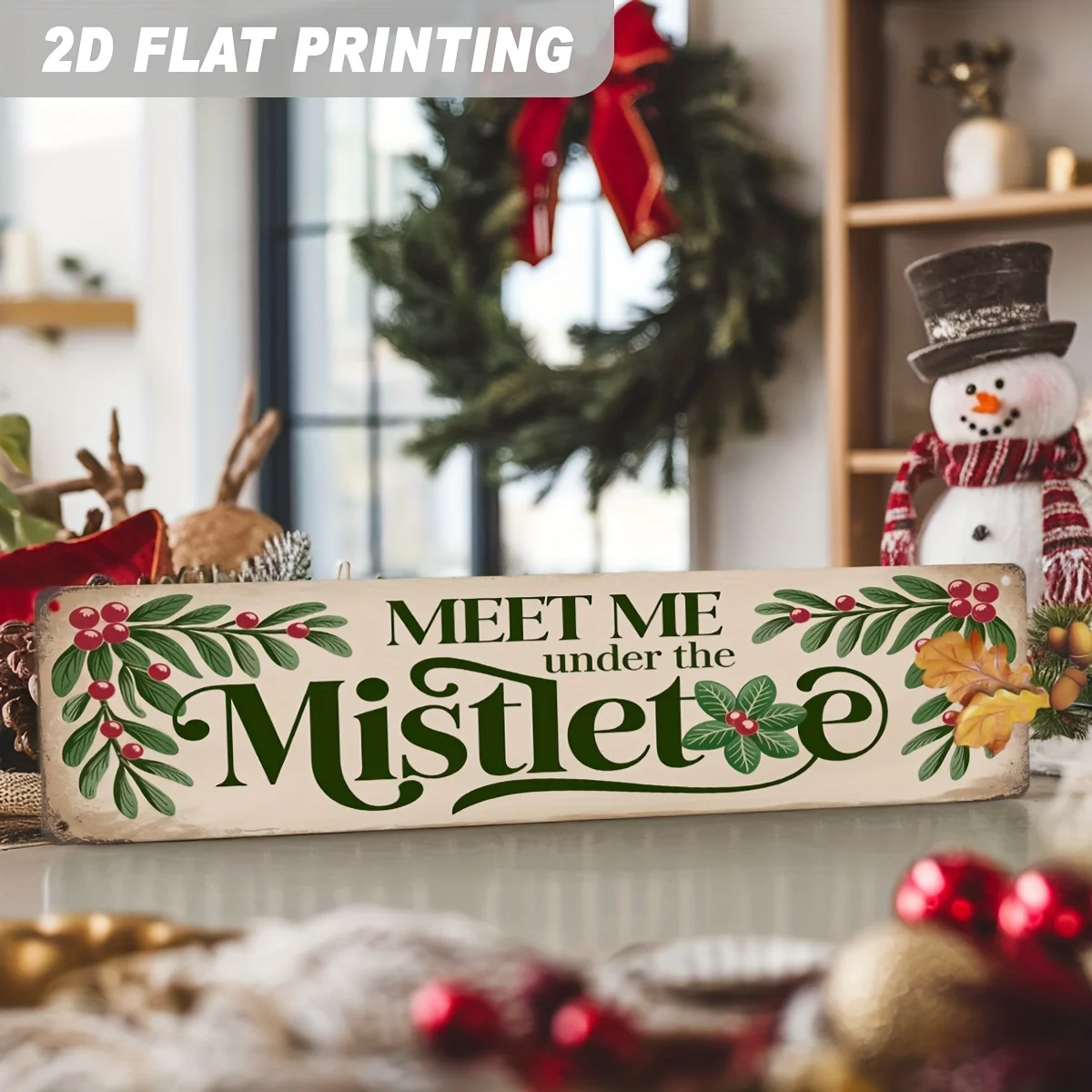 Vintage Mistletoe Meeting Aluminum Wall Art, Waterproof Metal Plaque for Home Entryway Living Room Decor