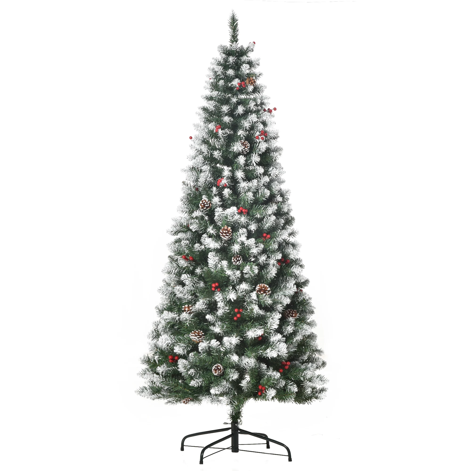 HOMCOM Árbol de Navidad Artificial de Bayas y Piñas Puntas Nevadas Decoración Navideña de Interior Verde