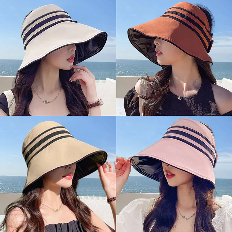 1Pc Women\'s Summer Hat Female Outdoor Beach UV Protection Breathable Empty Top Hats Lady Foldable Cap