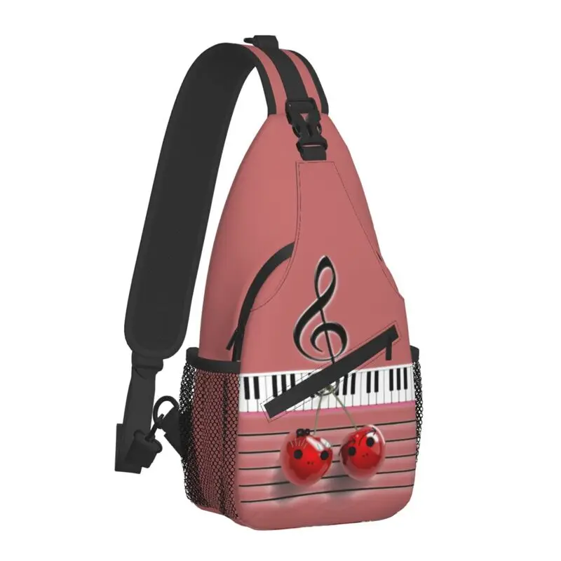 Fashion Cherry Notes Piano Keyboard Crossbody Sling Backpack Men Treble Clef Music Pianist Shoulder Chest Bags for Hiking