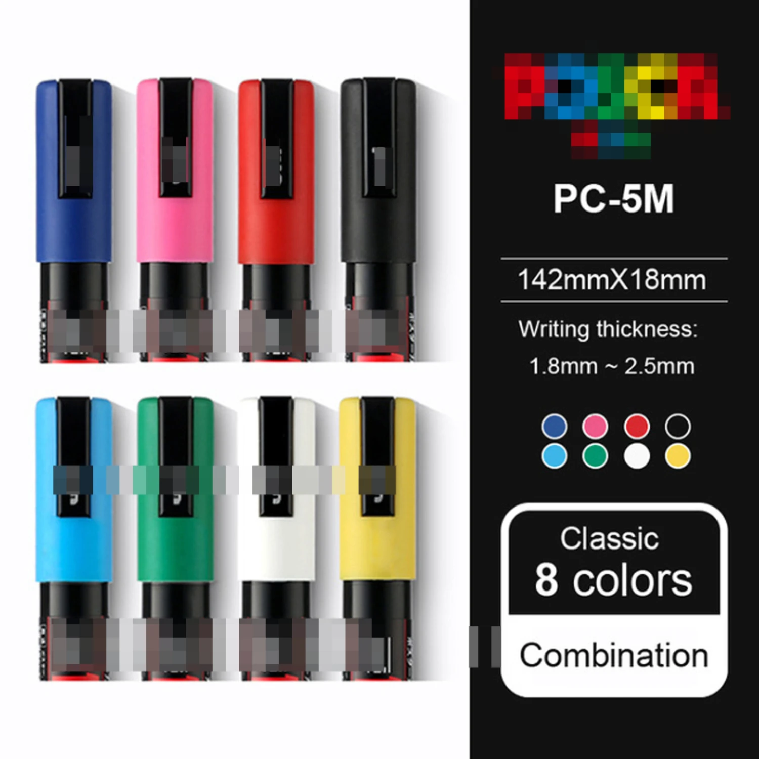 8  Posca Paint Markers, PC-5M 1.8-2.5mm Medium Reversible Tips, 8pcs Colours Set of Acrylic Paint Pens for for Art Supplies Pen