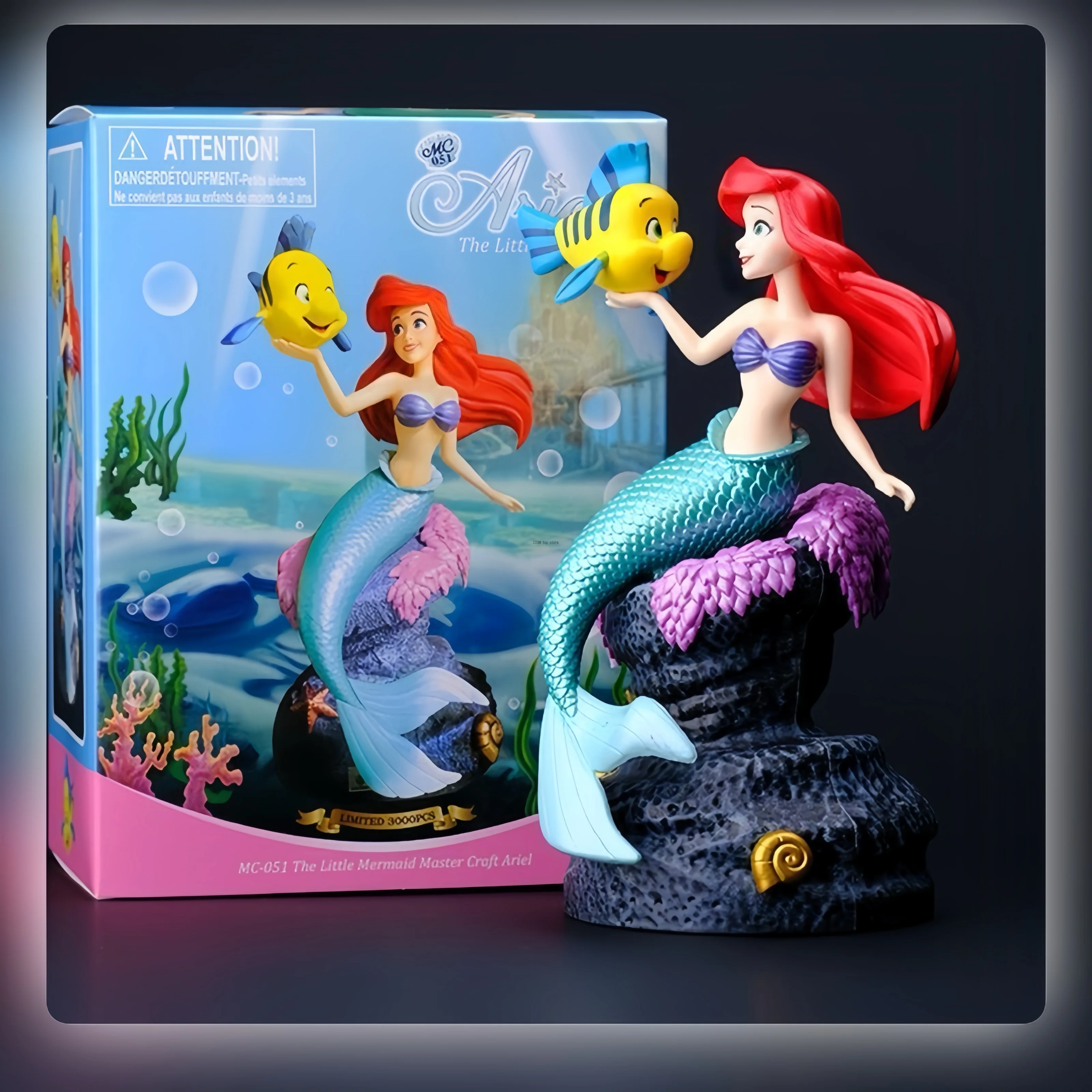 Figura de Resina Impermeable de Gran Tamaño de la Sirenita Ariel con Flounder, Decoración Coleccionable para Peceras y Escritorios, Regalo