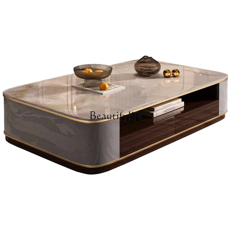 

Marble large coffee table light luxury high sense modern slate simple new coffee table