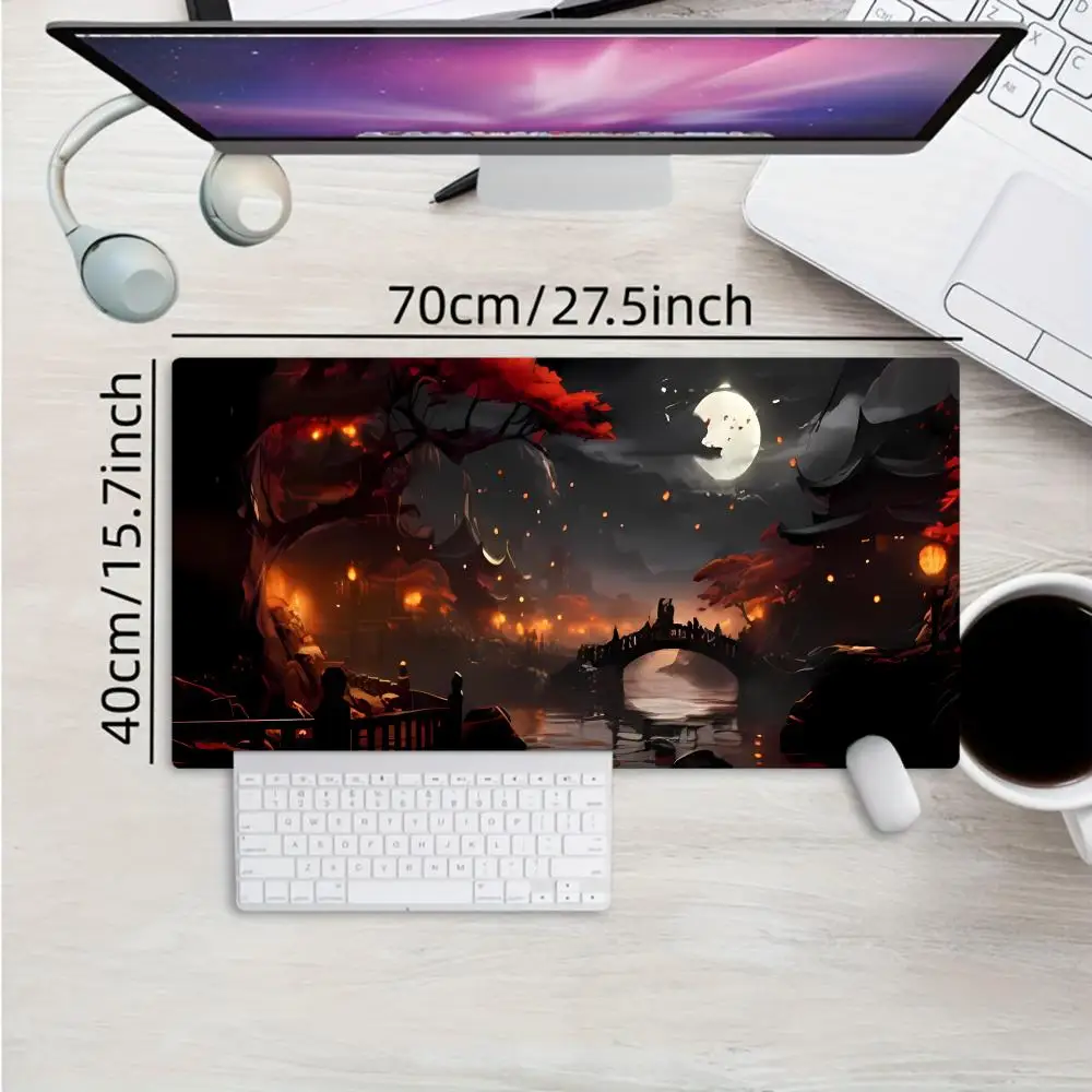 Grande tapete de mouse para jogos de paisagem, padrão de design de paisagem, teclado de mesa, bordas costuradas, perfeito para escritório e jogos