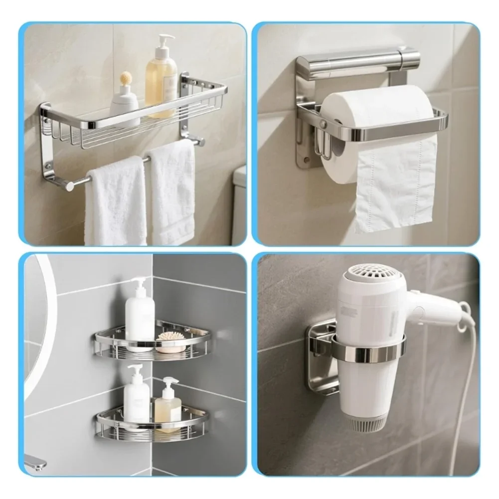 Stainless Steel Bathroom Towel Rack Installation Kit 15pcs Wall Mounted Replacement Hardware for Towel Bars Shower Rods