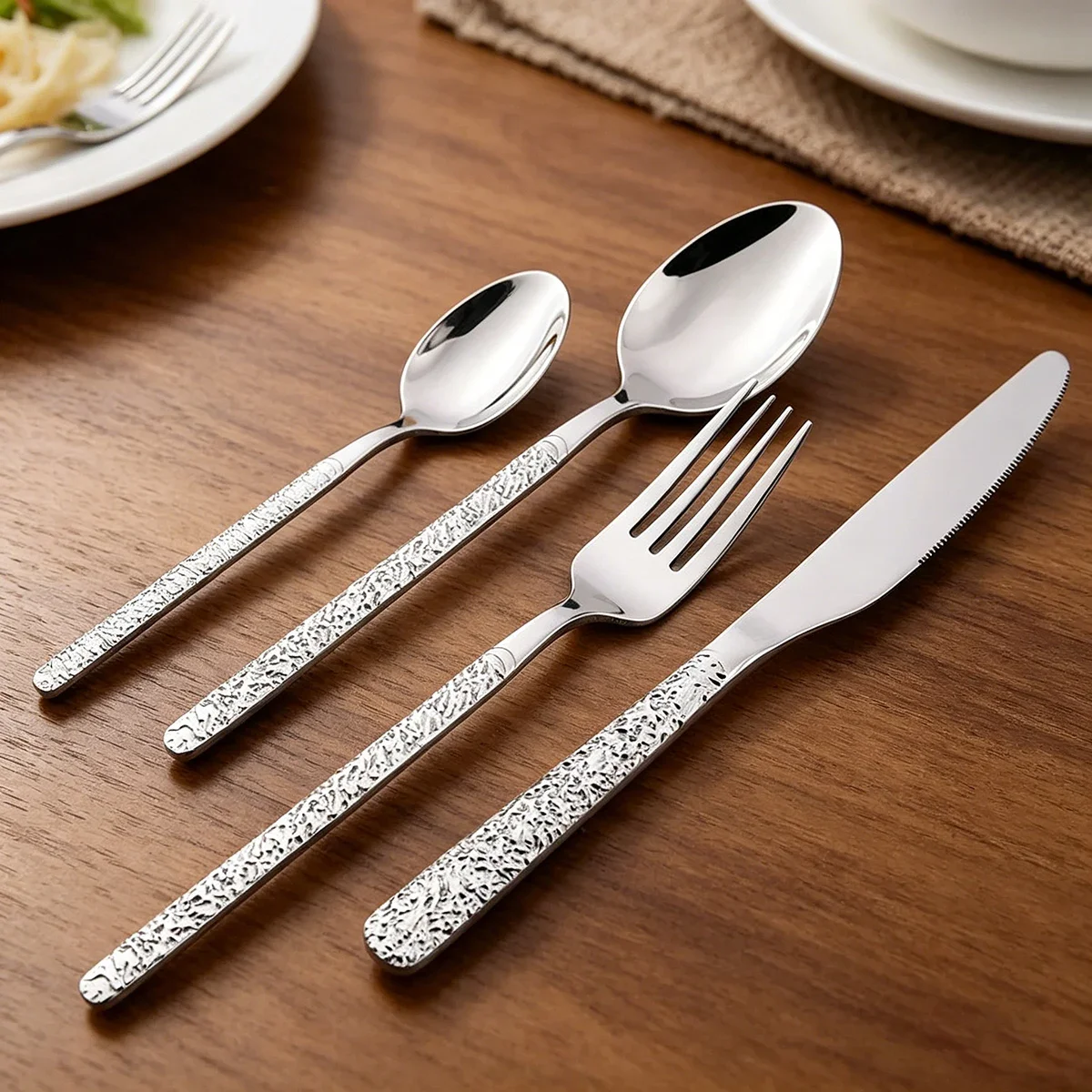 4pcs Western Anti-slip Handle Cutlery Set Knife Fork Coffee Spoon Dinnerware Stainless Steel Tableware Kitchen Party Flatware