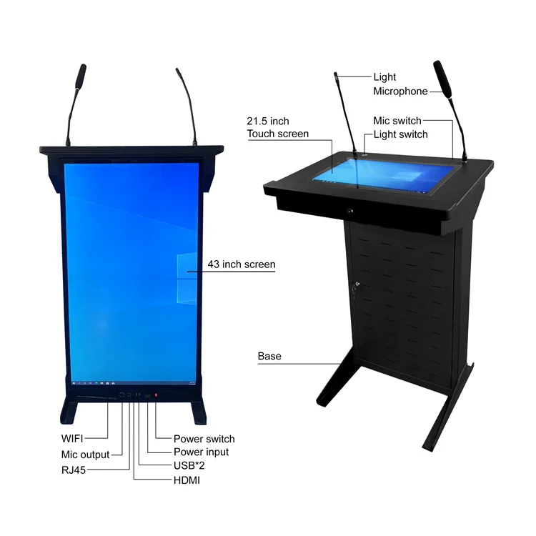Factory Best Price 43 Inch Supplies Educational Floor Standing Digital Smart Podium and Wireless Microphone Multimedia Lectern