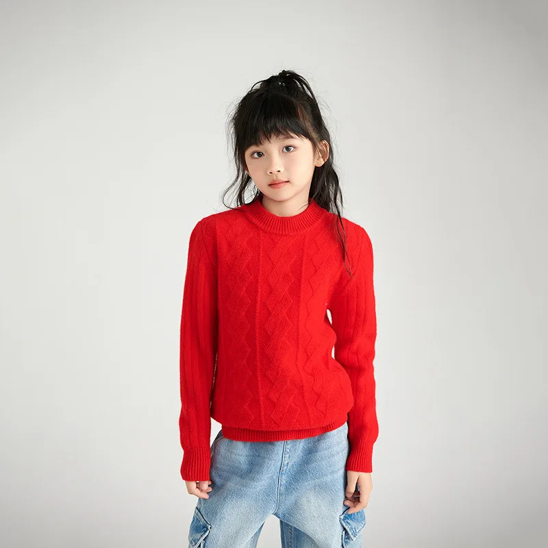 2024 Autumn and Winter New Wool Seven Needle Thickened Matting Woven Design Sense Boys and Girls Knitted Pullover Sweat