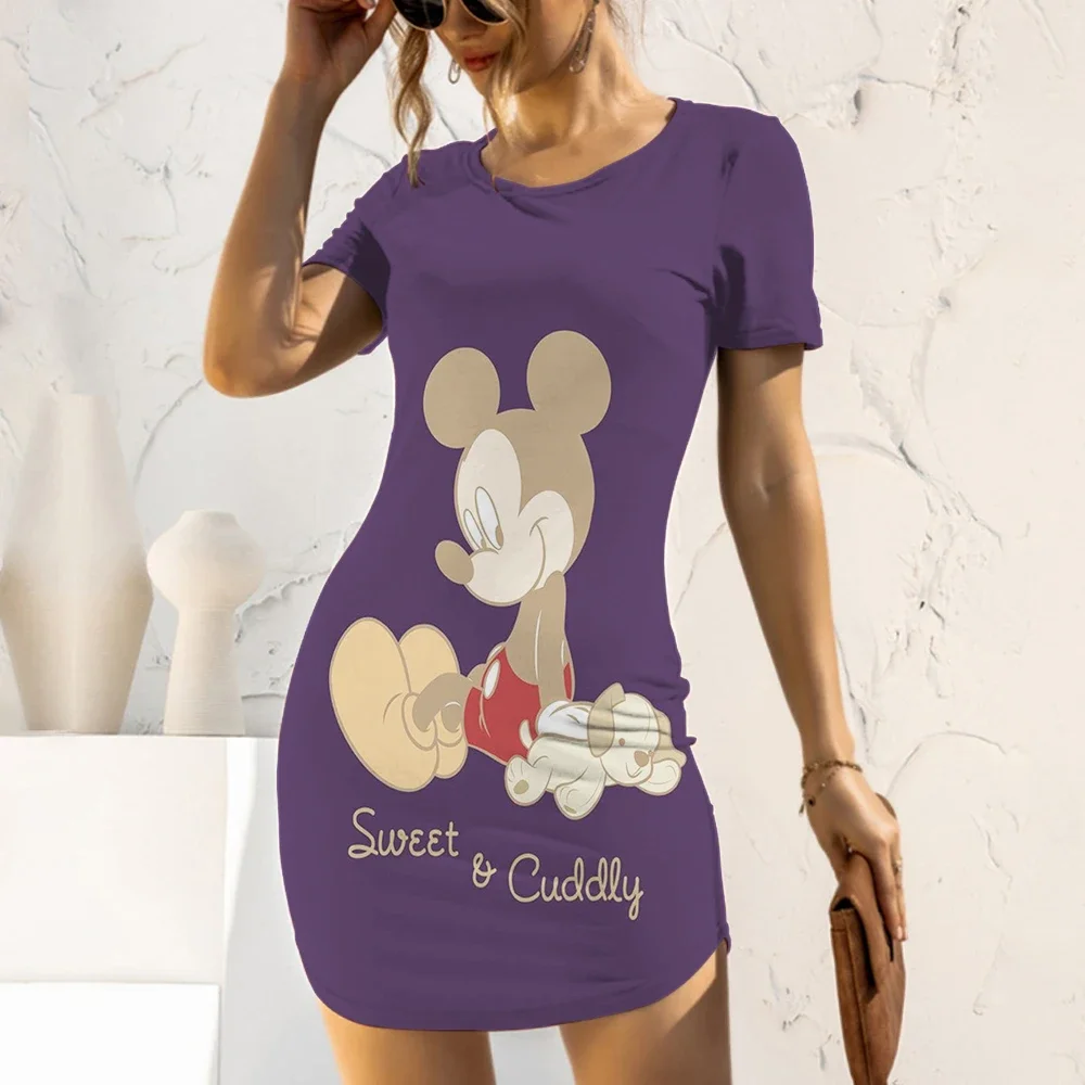 Minnie Mouse Disney Mickey Summer Dresses Woman 2022 Women's Summer Dress Sexy Tight Fashion Cartoon Top Print Slim Fit Casual