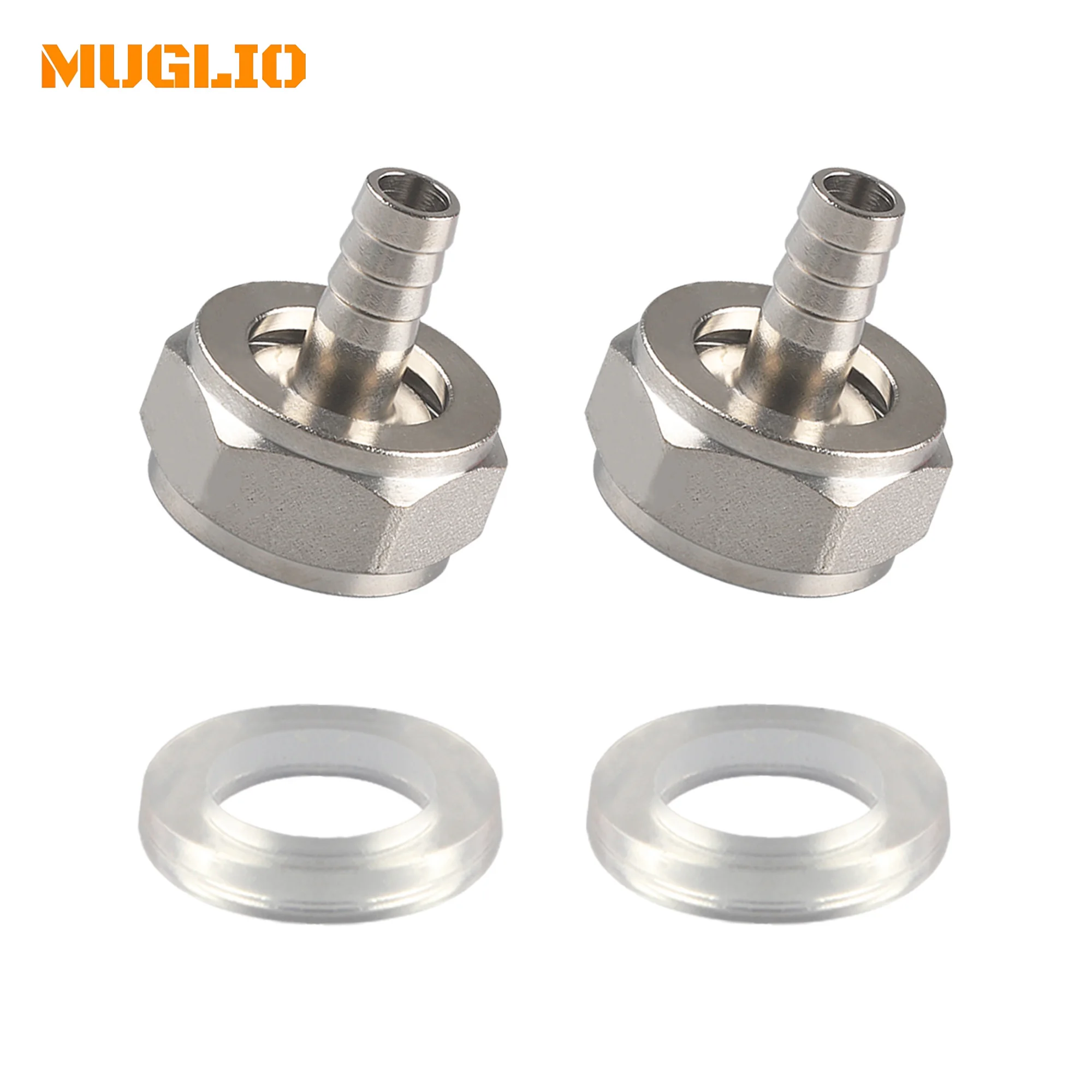 2PCS MUGLIO 304 Stainless Steel 5/8G Thread 5/16 Barb Beer Keg Coupler Fitting with Gasket Washer