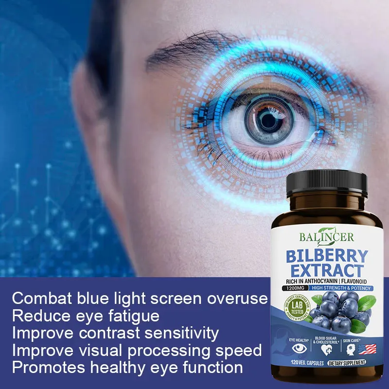 Bilberry Extract Supplement - Anthocyanins Antioxidants Vitamins Eye Support Heart Brain Skin Health