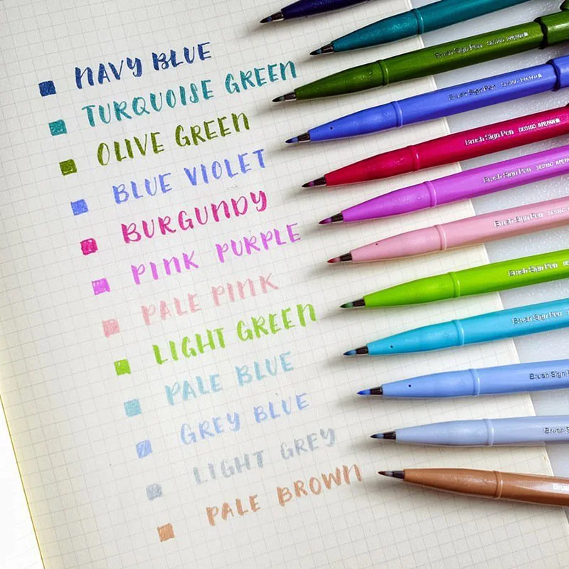 1PC Pentel Fude Brush Touch Sign Pen Bright Pastel Colors with A Flexible Tip That Allows You To Enjoy Touch of A Brush SES15C image 5