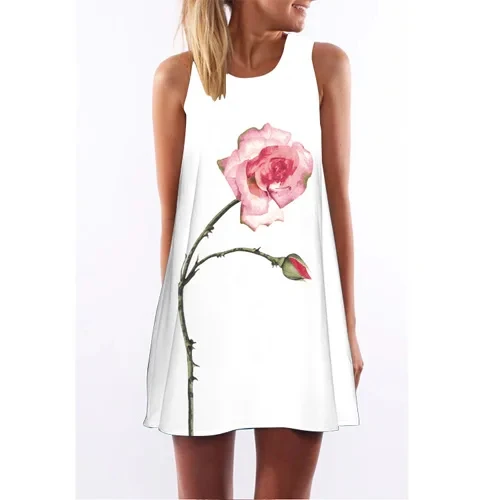 Women\'s Dresses Plus Size Women\'s Homecoming Nightgowns Women\'s Sleeveless O Neck Knee Length Dresses 3D Creative Printing