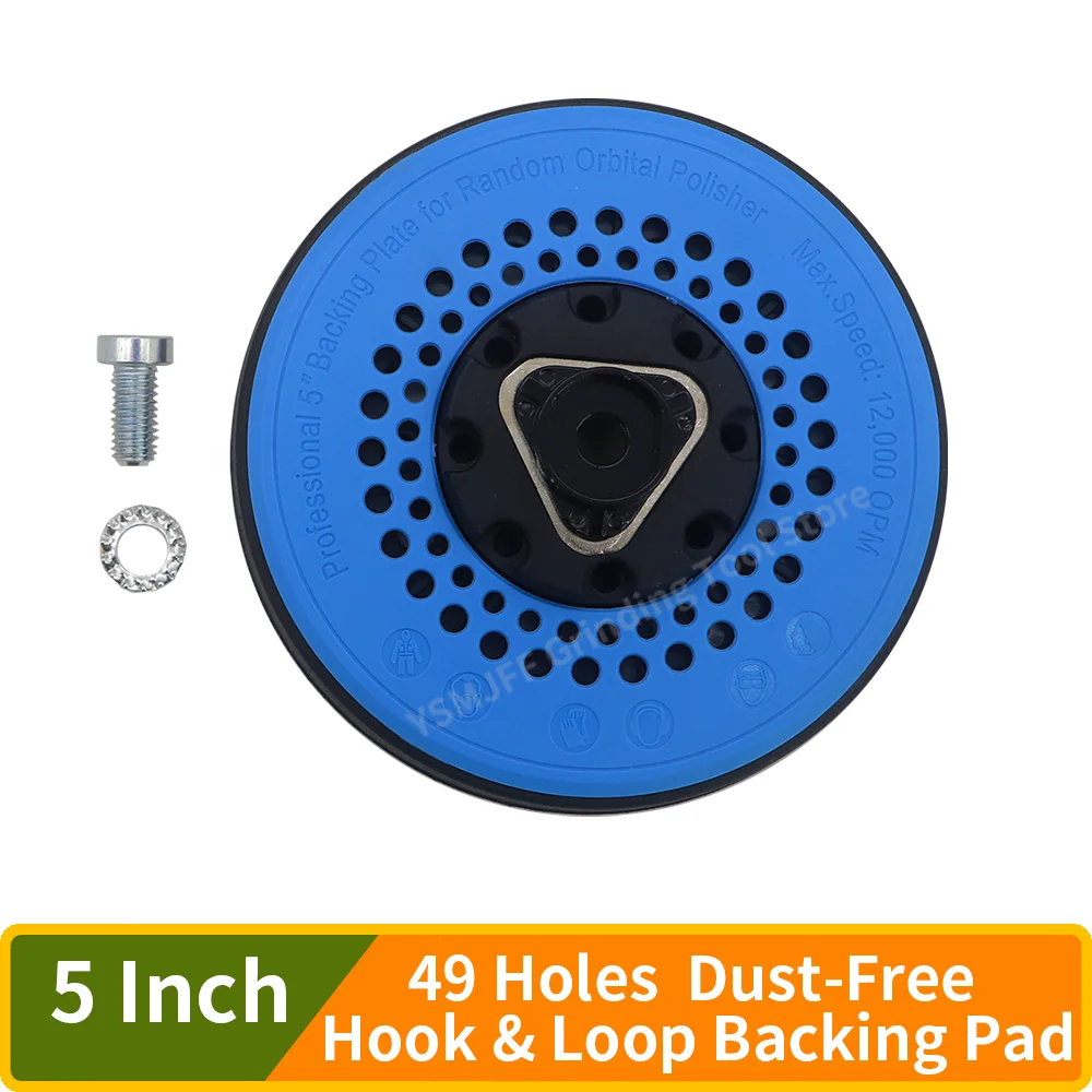 5 Inch 49 Hole Universal Backing Plate, Flexible PU Hook & Loop Sanding Pad for 15mm/21mm Long-Throw Polisher, Heat Management