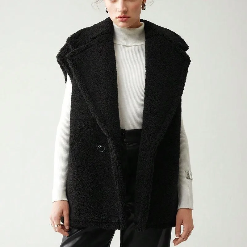 Gilet da donna con orsacchiotto in montone finto Cappotto lungo senza maniche kaki oversize Autunno Inverno Gilet soffice in pelliccia sintetica Capispalla