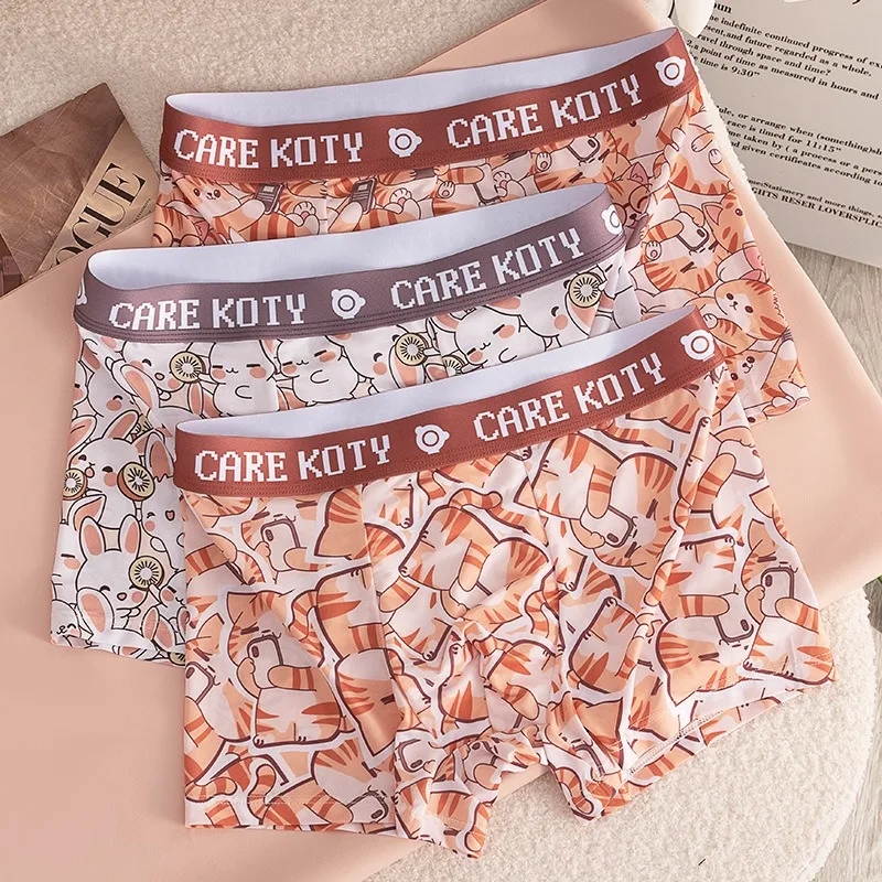 

Cartoon Ice Silk Man Flat Boxers Breathable Shorts U Convex Pouch Cute Gifts for Mens Qucik-Dry Panties Fashion Comfy Underwear