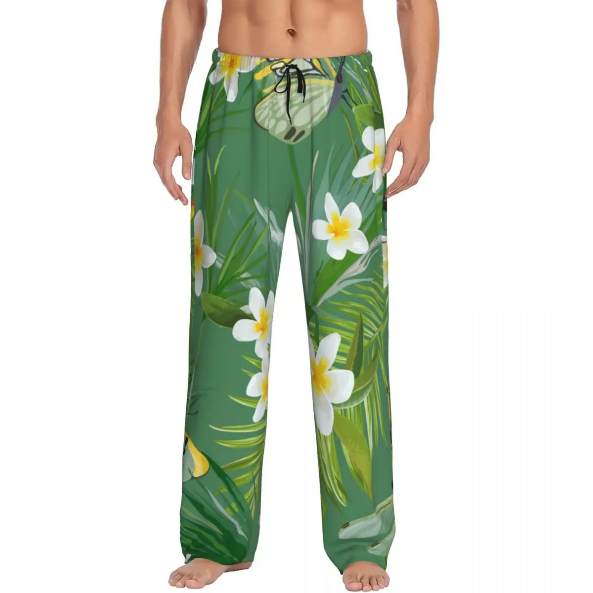 Mens Pajamas Pyjamas Pants Palm Tree Leaves And Exotic Flowers Lounge Pants Sleep Bottoms