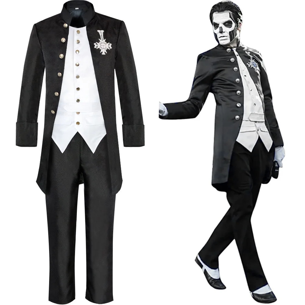 

Ghost Cosplay Costume Anime Papa Emeritus Cosplay Costume Black uniform Suit Halloween Party Roleplay clothing for MEN Women