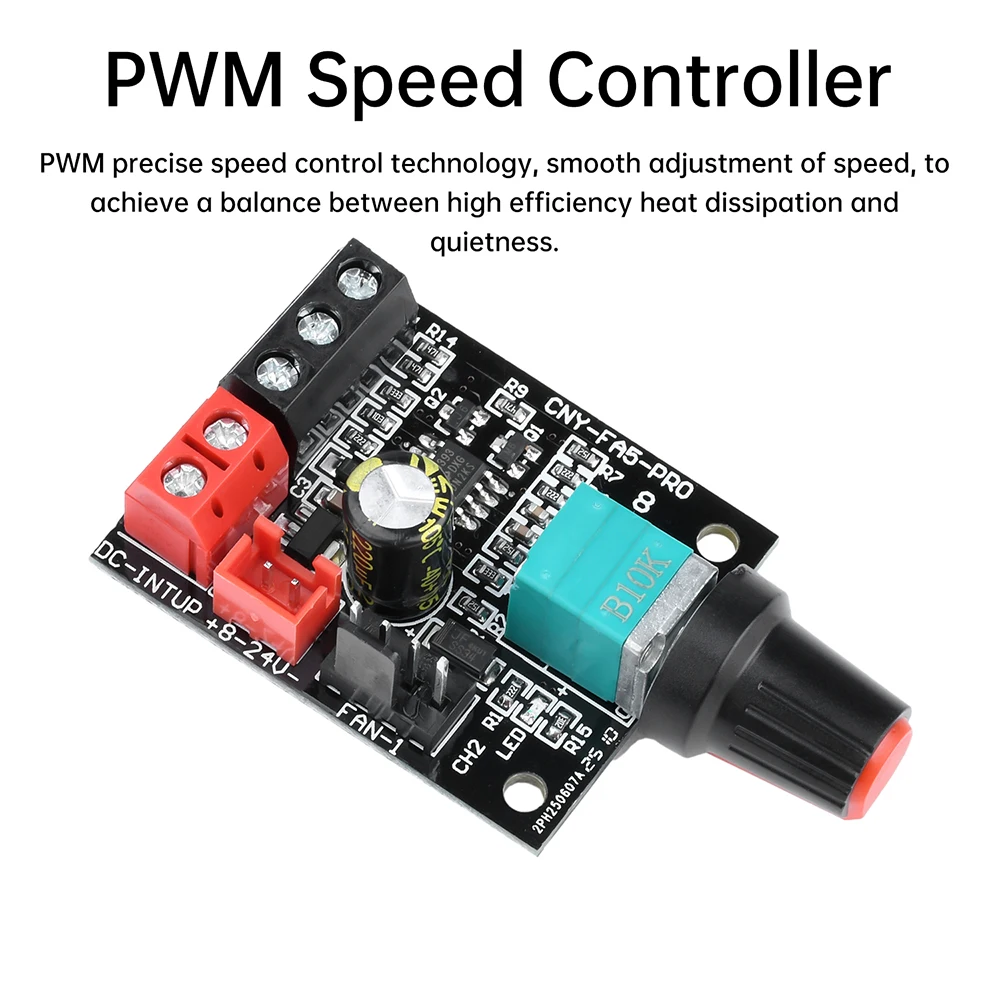 

5A 4-проводной контроллер скорости вращения вентилятора постоянного тока 8-24 В бесщеточный двигатель постоянного тока ШИМ-регулятор скорости с переключателем рабочего цикла Регулируемый 0-100%