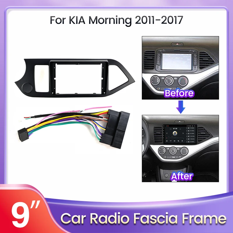 

Рамка для 9-дюймового Android автомагнитолы для KIA Morning 2011-2017, панель для аудио и GPS-навигации, крепление головного устройства, комплект для установки, адаптер