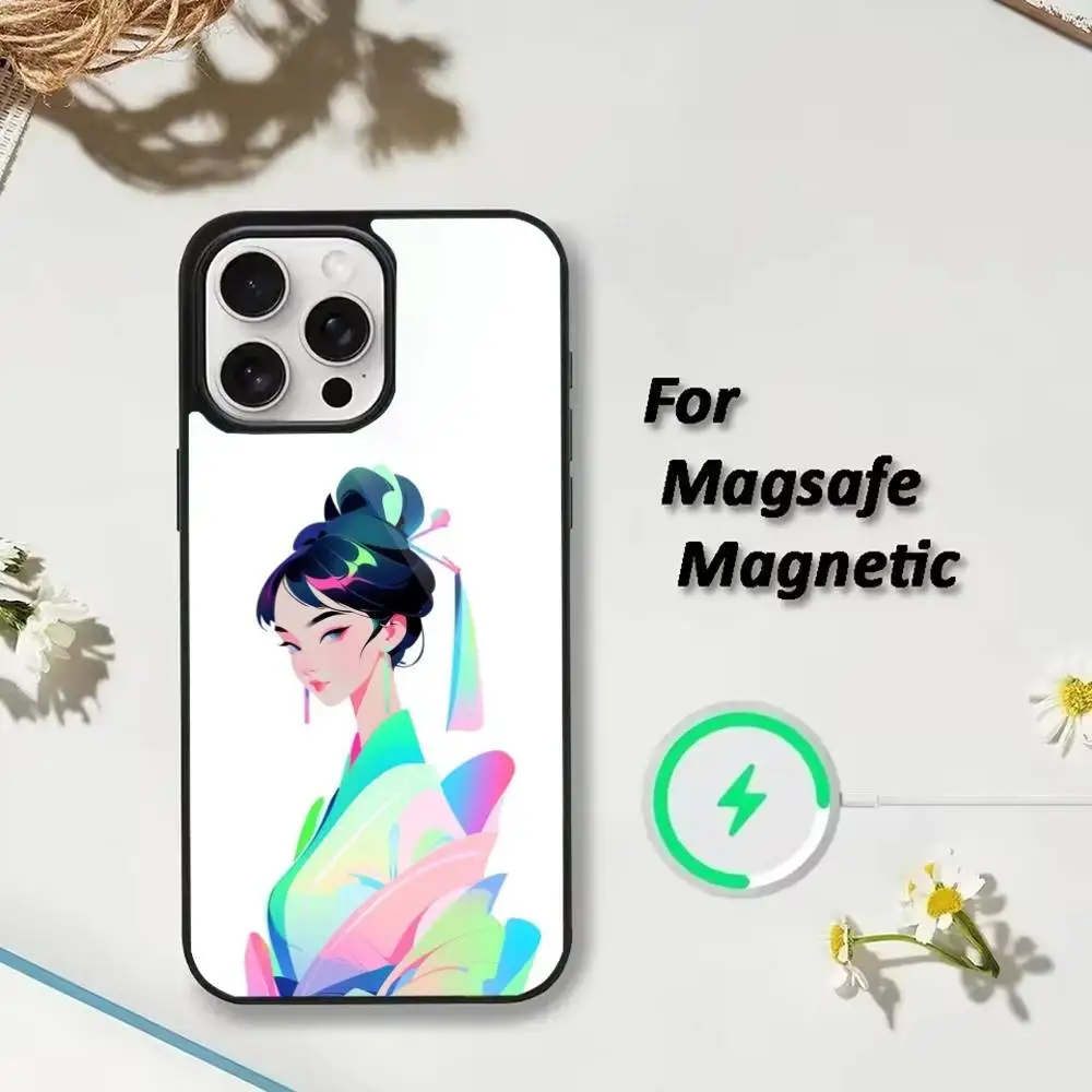 Bella custodia per telefono antica ragazza per iPhone 17,16,15,14,13,12,Plus,Pro,Max per ricarica wireless magnetica Magsafe