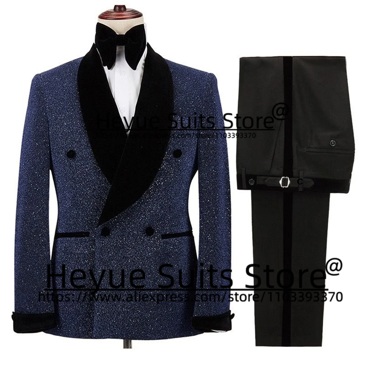 Black Elegant Men Suits Slim Fit Double-breasted Wedding Groom Formal Tuxedos 2 Pieces Sets Business Male Blazer Costume Homme