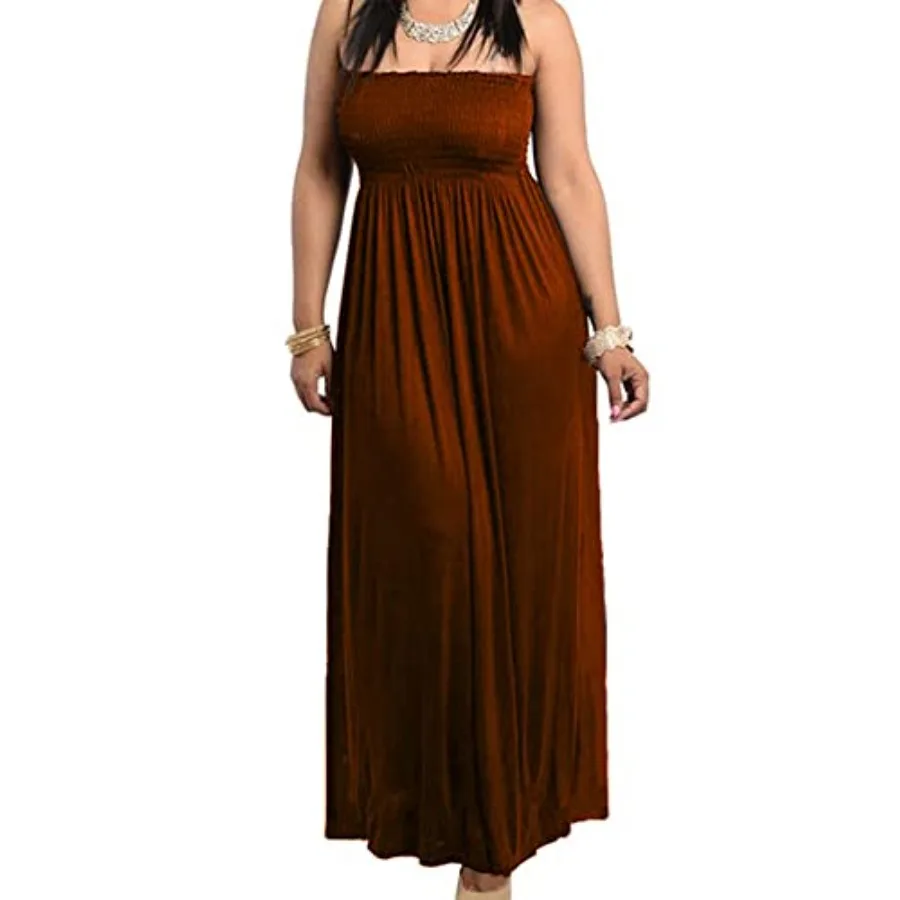 

811 - Smocked Chest Strapless Tube Long Maxi Beach Cover-up Dress