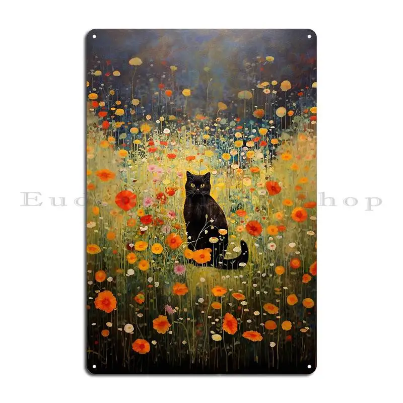 Gustav Klimt Style Garden Cat Metal Sign Wall Decor Rusty Living Room Classic Iron Tin Sign Poster